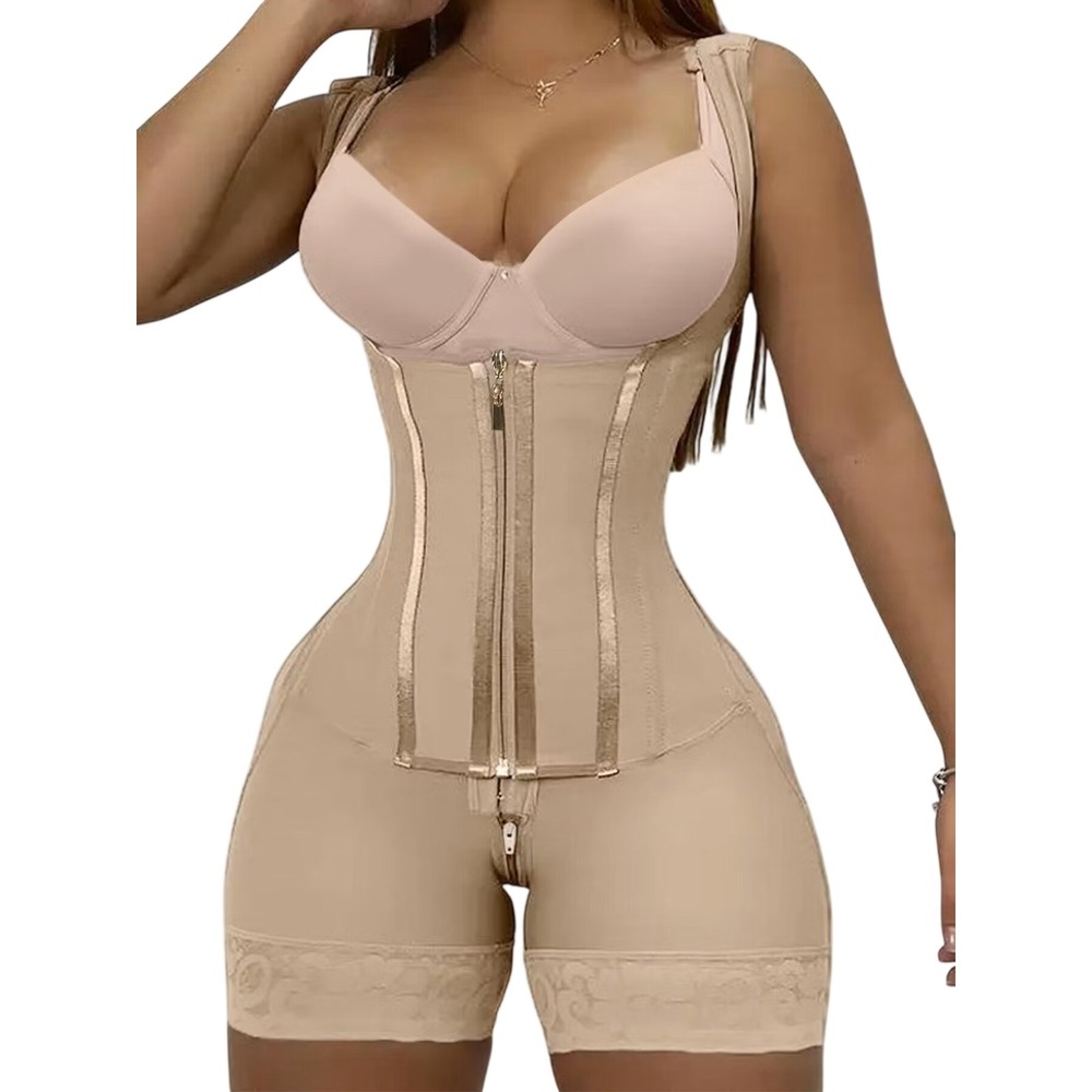 Womens High Compression Full Body Shaper Zipper Waist Trainer Bodysuit Nude XXXL